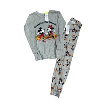 GAP Disney Mickey Mouse Pajama Set Thankful For Friends Thanksgiving Gray 4 NWT