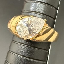 Vintage Unsigned Gold-plated Slant Teardrop CZ Solitaire Ring Women  s Size 9 7g.