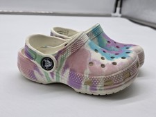 Crocs Classic Clog Shoes Kids Size C8 Multicolor Tie Dye Slip On Sandals Damage