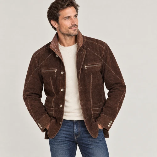 GIMO'S MENSWEAR Suede XL Jacket Brown Leather Utility Safari Field Blazer Italy image 23