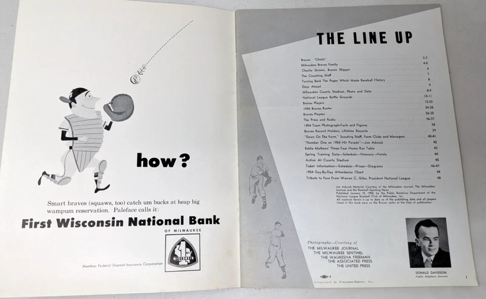 Vintage 1955 Milwaukee Braves MLB Baseball Team Players Wisconsin WI Yearbook - Image 3 of 4