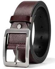 Mens Belts Leather Casual 1.5" Black Belt for Work M - waist 33"-36" Dark Brown