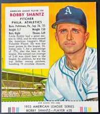 1953 Red Man American League #20 Bobby Shantz Baseball Card w/ Tab *VGEX