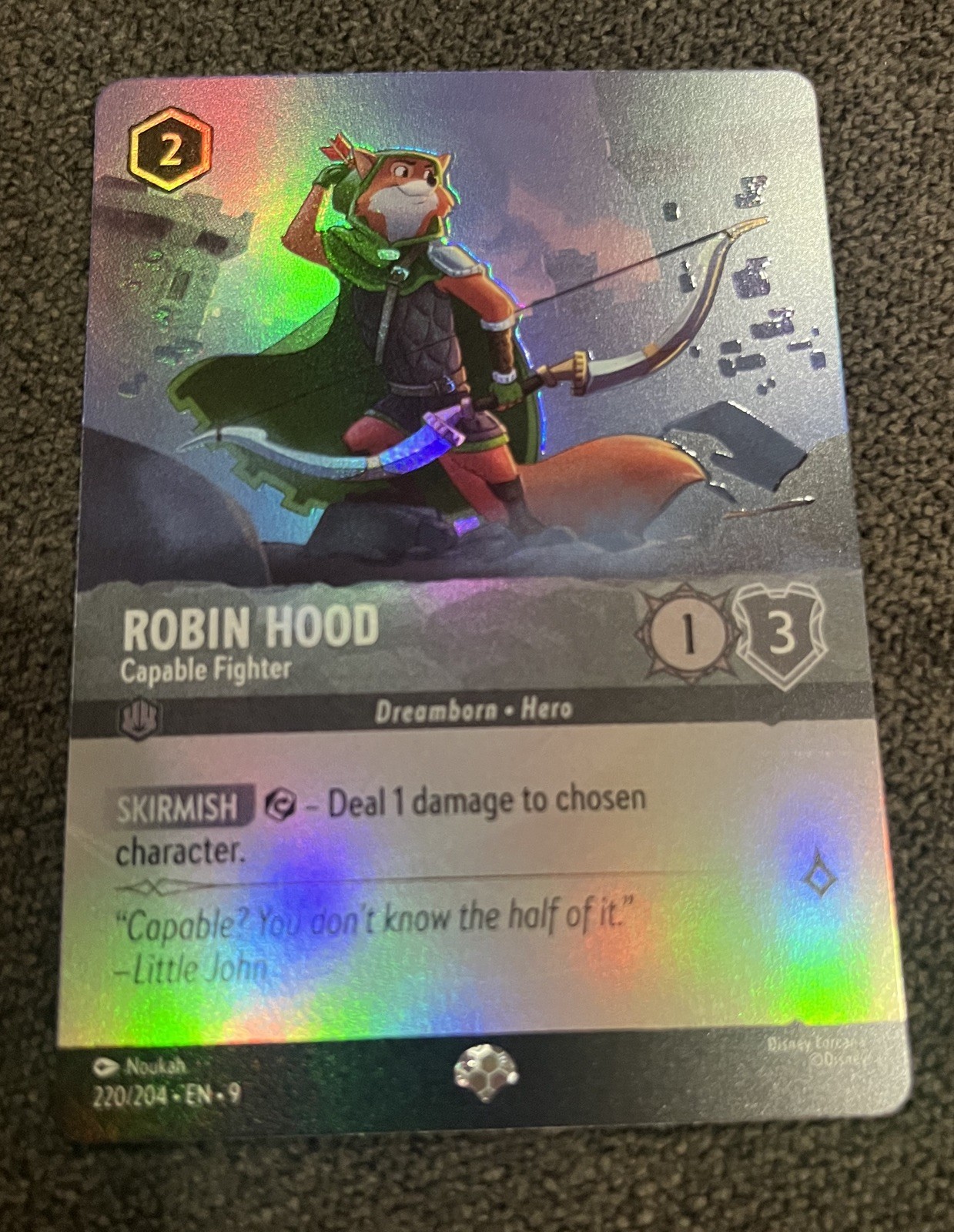 Lorcana RAINBOW FOIL Robin Hood - Capable Fighter (Epic) - Fabled # 220