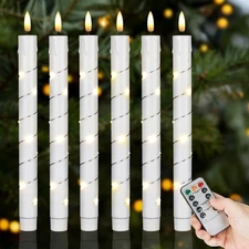 6 Pack White Flameless Candles – Taper Candles Battery Operated 10 Inch Windo...