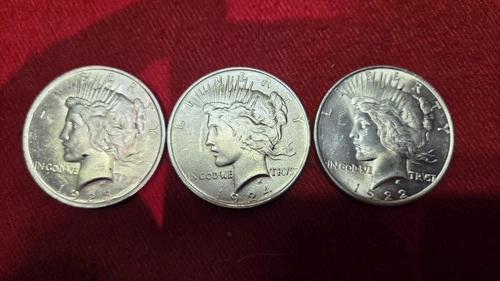 1922 / 1923 / 1924 Peace Silver Dollars lot of 3, UNC