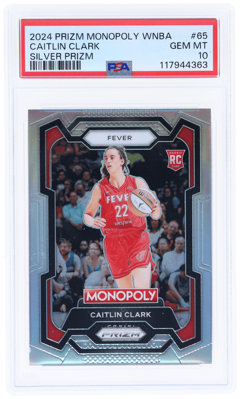 2024 Panini Prizm Monopoly WNBA Caitlin Clark Silver Prizm #65 PSA 10