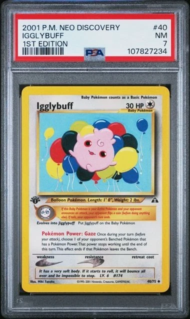 2001 1st Edition Neo Discovery Igglybuff Non-Holo 40/75 PSA 7 GTC7234 TCGG