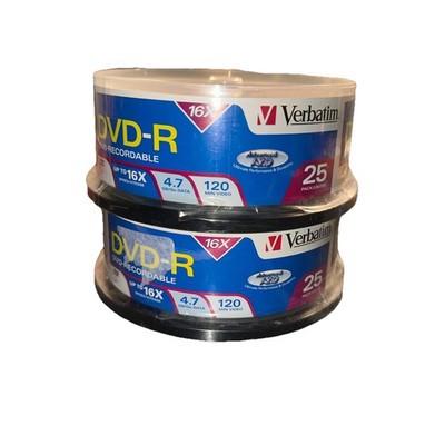 Lot of 2 - Verbatim DVD-R 4.7GB DVD-R 25 Pack DVD Media - SEALED AND NEW