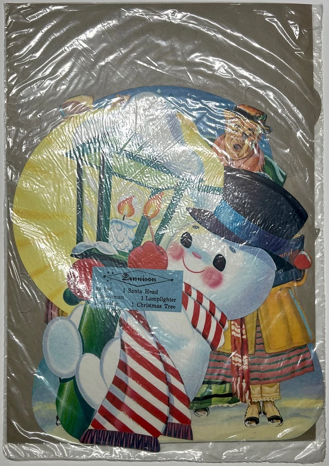 1950 Dennison Navidad Troquelado Paquete Muñeco de Nieve Santa Caroler Lámpara ¡Árbol! Foto 2 de 3