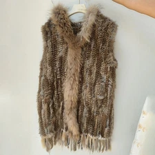 Winter Women's Rabbit Fur Woven Long Vest Tassel Real Raccoon Fur Warm Jackets