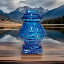 Vintage Collectible Wheaton Co. “Pot Belly” Blue Glass Coin Bank