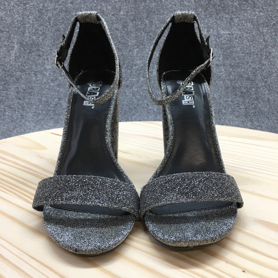 Tacones Brash Para Mujer 7.5 Vestido Hebilla Tobillo Tirantes Tela Plateada Punta Abierta Informal Foto 4 de 4