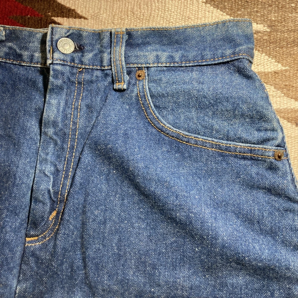Vintage 80s Levi's Denim Jean Skirt Size 11 USA Blue Midi Cottage 505 Waist 28 - Image 2 of 4