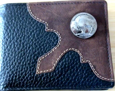 American Bison Buffalo Nickel 2 Tone Rodeo Bifold Leather Wallet Black Brown NEW
