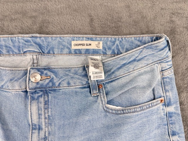 M&S Collection Cropped Slim Jeans UK 20 Short Light Indigo Blue Stretch Denim image 3