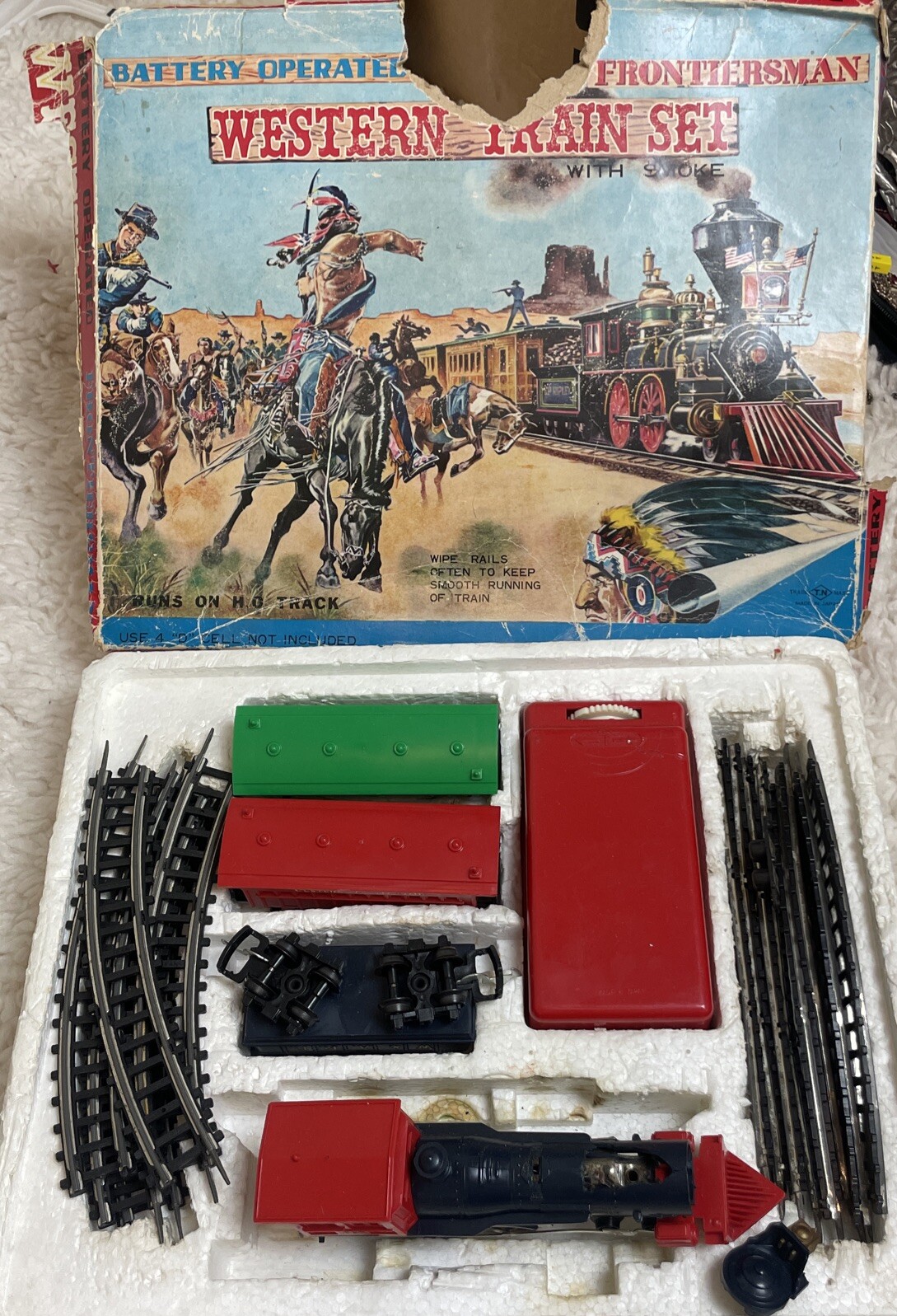 VINTAGE Battery Operated Frontiersman Western Train Set with box Rare