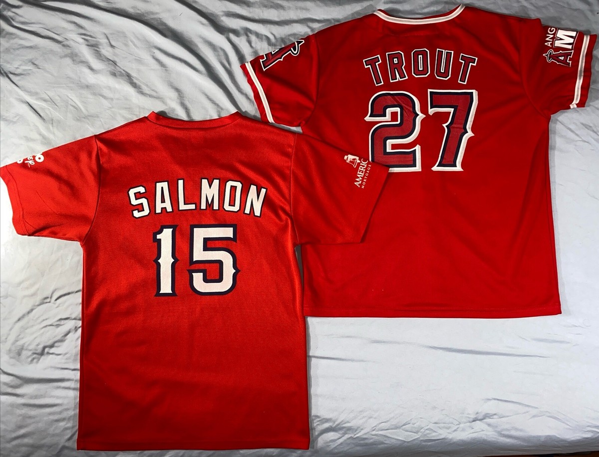 Los Angeles Angels 27 Mike Trout & 15 Tim Salmon SGA Shirt Jersey