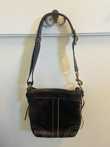 Coach Bleeker 10398 Brown Distressed Leather Cross Body Handbag Purse Y2K Rare - Picture 2 of 4
