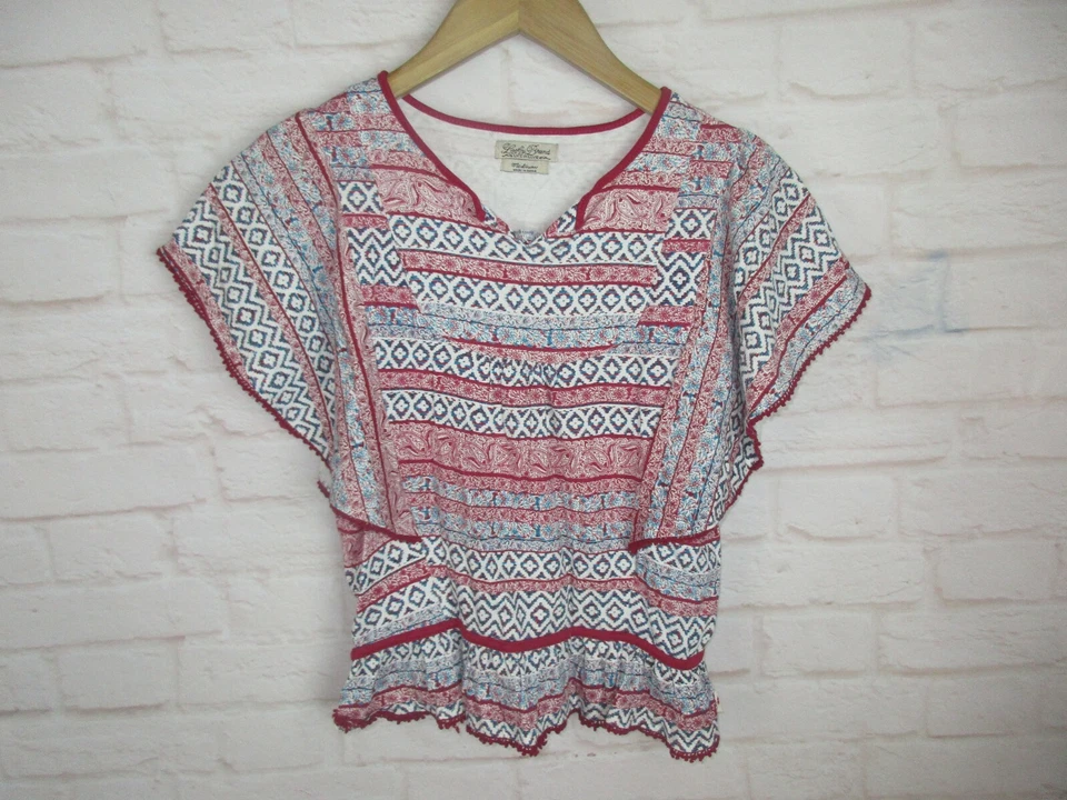 Lucky Brand Girls size M Red Butterfly Sleeve Top Crochet Trim - Image 3 of 4