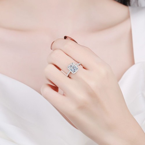 GRA Certificate Real 1CT Square Moissanite Diamond Wedding Engagement Ring R20 - Picture 5 of 7