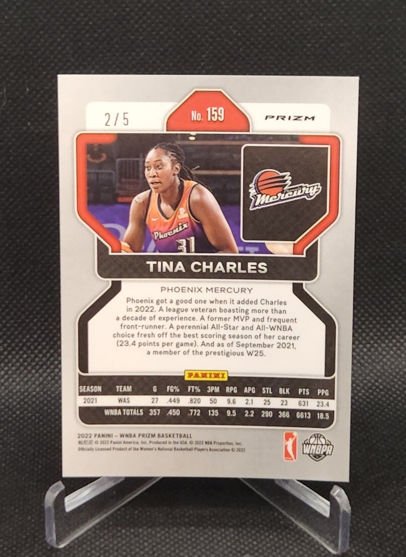 2022 Panini Prizm WNBA #159 Tina Charles Black Gold Prizm /5 Phoenix Mercury SSP thumbnail 2