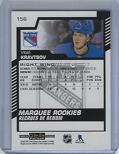 2020-21 O-Pee-Chee Platinum #156 Vitali Kravtsov Rookie Card - Picture 2 of 2