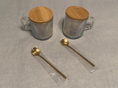 Combler Glass Cups With Lid, Handle, And Spoon Set Of 2