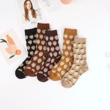 5 Pairs Girls Womens Cotton Socks Lot Warm Strawberry Design Casual Dress Socks
