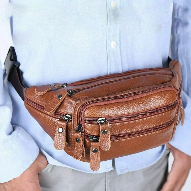 Riñonera De Cuero Lujo Para Hombre Bolso De Cintura A Gran Capacidad 7 | eBay