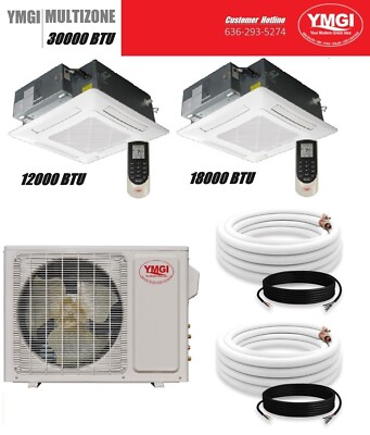 Ductless Mini Split Air Conditioner 30000 BTU 21 SEER Dual Zone Ceiling Mount LK