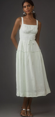 By Anthropologie Linen Square-Neck Midi Dress Petite Large | eBay