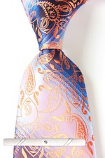 New Classic Paisley Orange Blue JACQUARD WOVEN 100 Silk Men's Necktie Tie