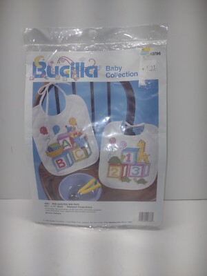 Bucilla BABY COLLECTION ABC 123 Bib Pair 40786 Clown/Turtle/Giraffe NOS 1994 VTG