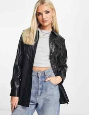 Pimkie Womens Faux Leather Belted Shirt Jacket Black Size M Brand New Bnwt