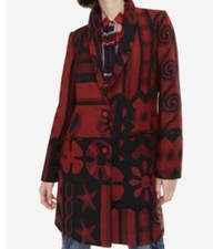 Desigual Women Coat Red/black Abstract Pattern Original Jacket Size Us 12 Nwt