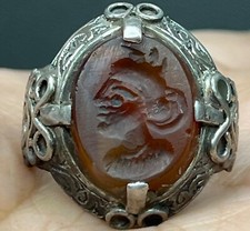 Ancient Roman King Carnelian Intaglio Stone unique solid Silver Wonderful Ring