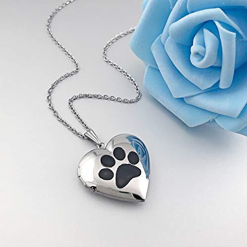 Locket Necklace that Holds Pictures Love Heart Photo Locket Crystals Dog Paw - Bild 3 von 6