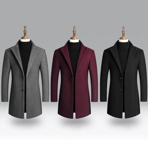 Men Wool Suit Blazer Jacket Midi Warm Formal Business Lapel Coat Windproof Slim