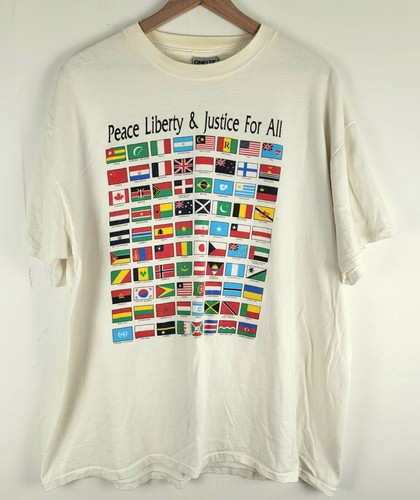 Vintage Flaggen des Weltfriedens Freiheit & Gerechtigkeit Grafik T-Shirt Größe 2XL