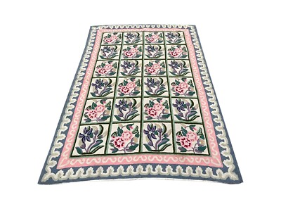 Vintage French Aubusson Style Rug Chain Stitch Bohemian Wool Décor Carpet 4x6 ft