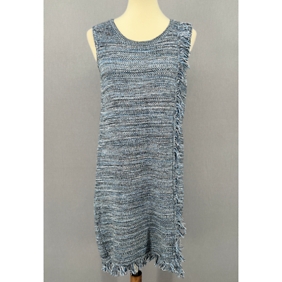 Holding Horses Dress Womens S Blue Tweed Fringe Sleeveless Shift  