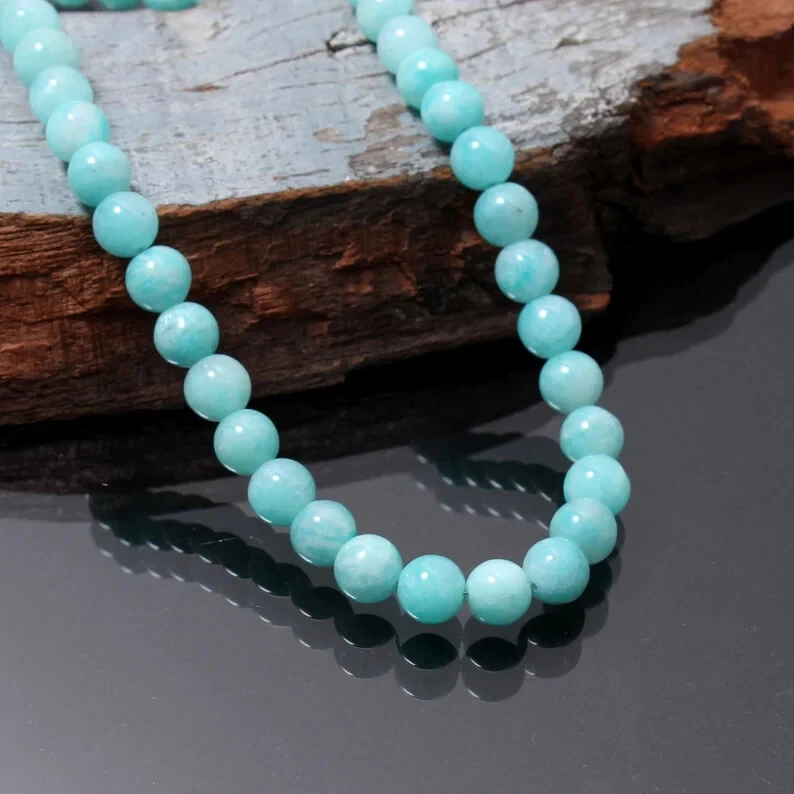 Collar Gargantilla Moderna 8MM Genuino A++ Larimar Piedras Preciosas Redondas Lisa 16" Cuentas Foto 2 de 4