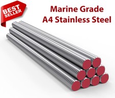 M4 - M12  Metric A4 Marine Grade Stainless Steel Threaded Bar Rod Stud 1 Metre