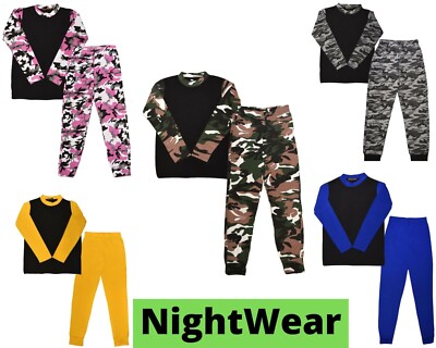 Kinder Nachtwäsche Kleid Mädchen Jungen Langarm Top Pyjama Nachtanzug Schlaf PJS 5-13