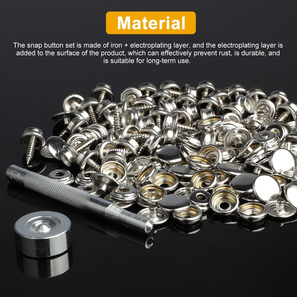 50 Sets Fastener Screw Snap Press Stud Cap Button Marine Boat Canvas Repair Kit - Image 2 of 4
