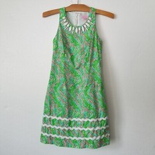 LILLY PULITZER Womens 00 Pearl Chomp Chomp Alligator Sheath Dress Green Pink
