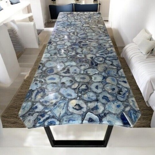 60"x36" Blue Agate Table, Custom Table Top, Kitchen Island Counter Slab ...