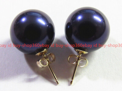 10 Pairs 8mm White South Sea Shell Pearl Stud Earrings - 14K Gold Plated