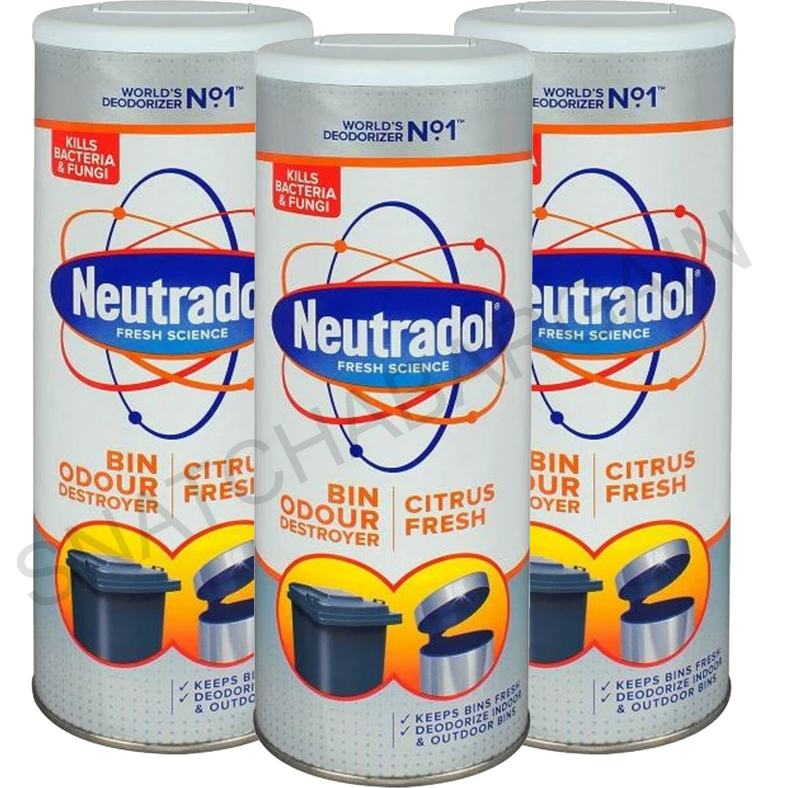 3 x NEUTRADOL DUSTBIN ODOUR DESTROYER CITRUS KITCHEN BIN FRESHENER 350g